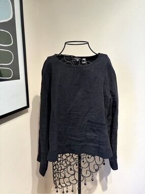 J. Jill Black 100% Linen Relaxed Fit Summer Top
